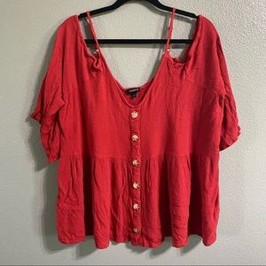 Torrid Button Cold Shoulder Blouse Top Size 3 V-neck Flared Sleeve Pullover